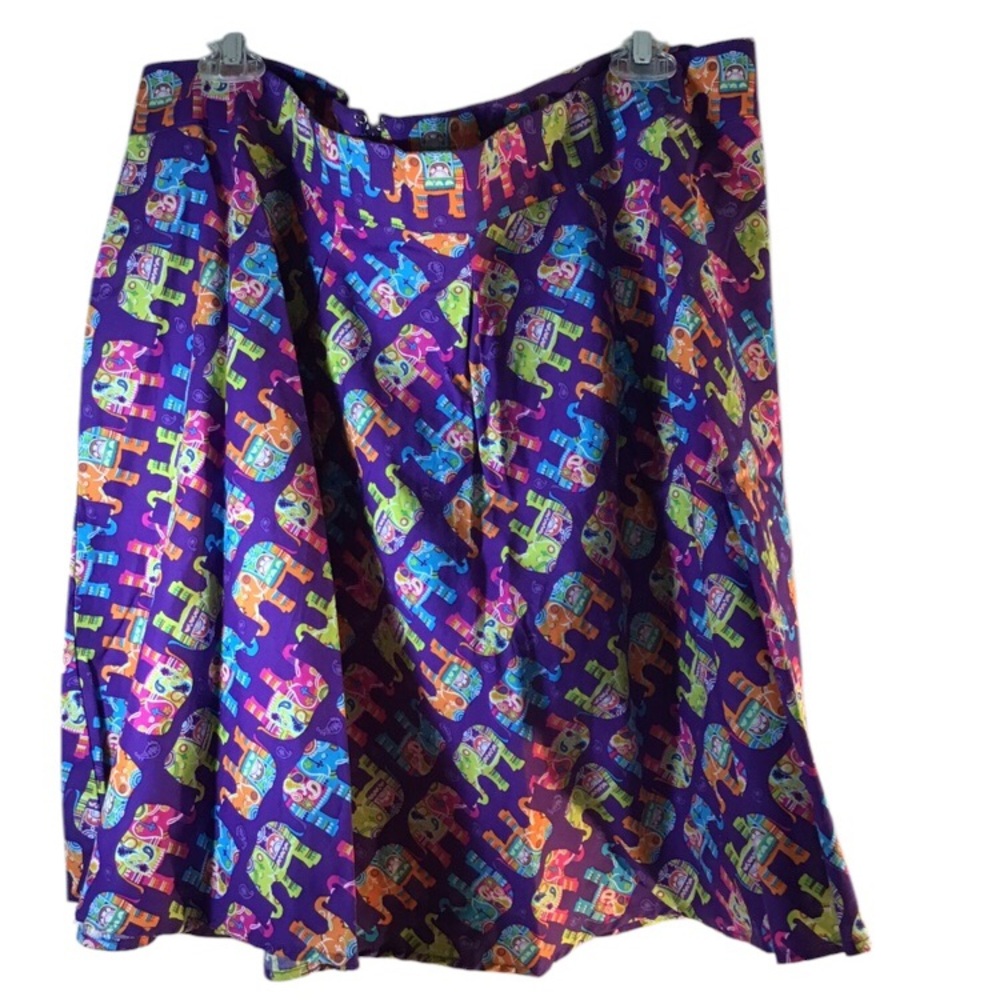 Retrolicious Purple & Blue Trunks Up Elephants Colorful Skater Skirt Resort Wear